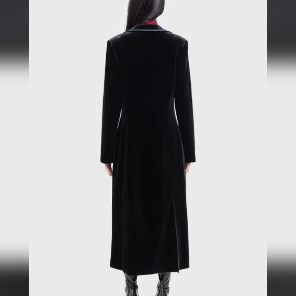 Killstar Long Double-Breasted Velvet Trench Coat - Black - Picture 7 of 9
